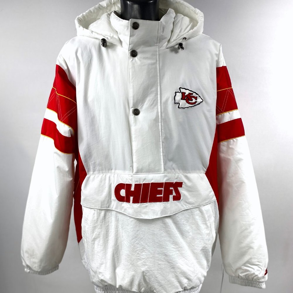 Kansas City Chiefs Jacket Starter Half Zip Hooded WHITE   XL